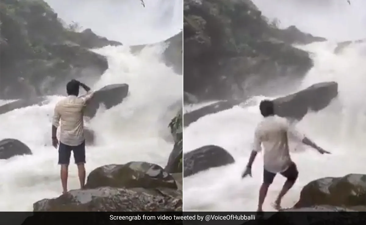 Viral Video: In the process of making a reel, a young man got swept away in a deep waterfall.